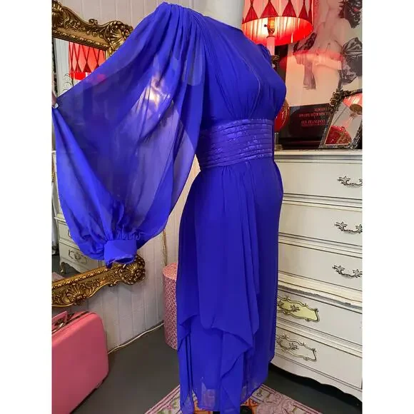 vintage 1980s purple silk dress by wayne clark sheer statement 80s fashion sm 26 - Picture 4 of 11